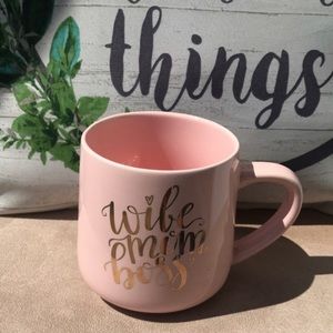 “Wife Mom Boss” pink mug